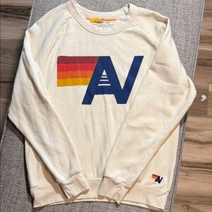 Aviator Nation Logo Pullover Sweatshirt Vintage White Cream Medium